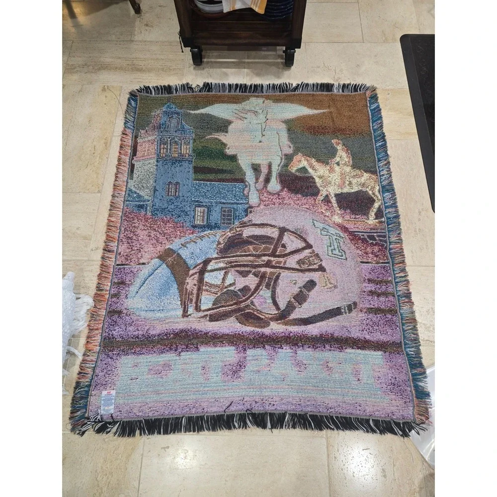 Vtg Texas Tech University Tapestry Blanket Masked Rider Football Campus‎ 48